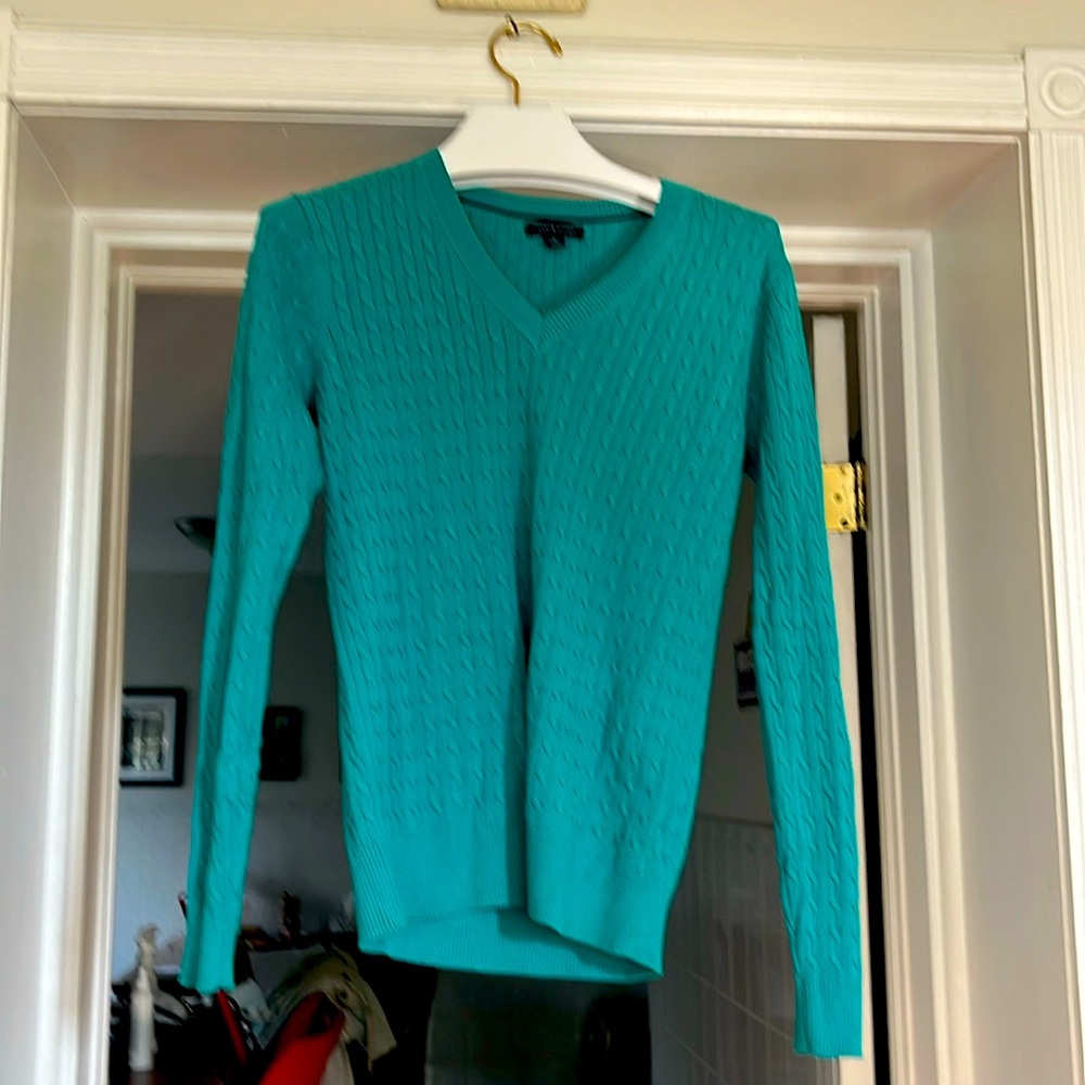 Aqua v neck cotton sweater by Tommy Hilfiger